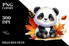 Cute Baby Panda with Autumn Leaves | Clipart Product Image 3