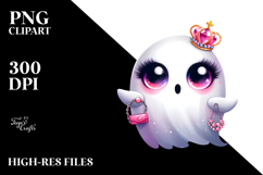 Funny Tiny Cute Ghost with Glam Accessories, Transparent PNG Product Image 1