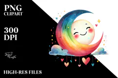 Colorful Smiling Moon with Hearts, PNG Product Image 2