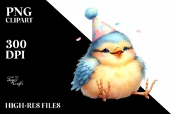 Colorful Watercolor Bird with Party Hat, Transparent PNG Product Image 1
