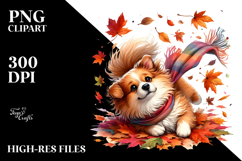 tumbling Cute Dog with Autumn Leaves PNG Product Image 2