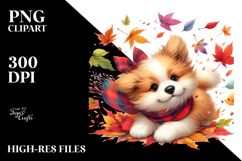 tumbling Cute Dog with Autumn Leaves PNG Product Image 2