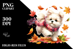 tumbling Cute Dog with Autumn Leaves PNG Product Image 2