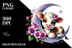 Baby Highland Cow with Impatiens, Watercolor PNG Product Image 2