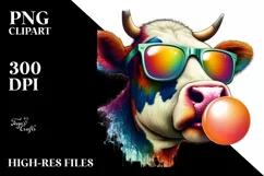 Cow Portrait with Sunglasses and Chewing Gum | Clipart Product Image 3