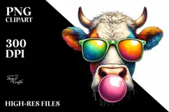 Cow Portrait with Sunglasses and Chewing Gum | Clipart Product Image 1