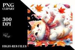 tumbling Cute Cat with Autumn Leaves PNG Product Image 3