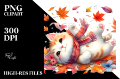 tumbling Cute Cat with Autumn Leaves PNG Product Image 2