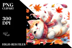 tumbling Cute Cat with Autumn Leaves PNG Product Image 2