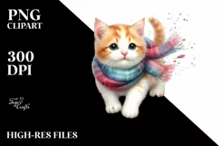 tumbling Cute Cat with Autumn Leaves PNG Product Image 1