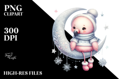 sitting Flamingo on Moon with Snowflakes PNG Product Image 2