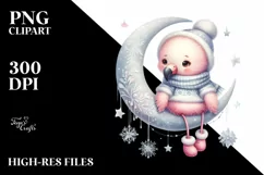 sitting Flamingo on Moon with Snowflakes PNG Product Image 3