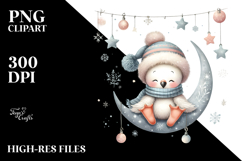 sitting Flamingo on Moon with Snowflakes PNG Product Image 2