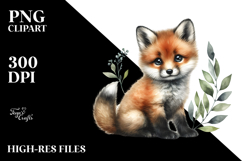 Baby Fox with Big Eyes, Digital Watercolor PNG Product Image 2