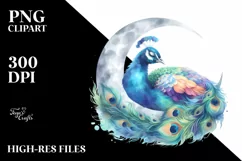 Vibrant Watercolor Pastel Peacock | Sublimation | Clipart Product Image 3