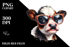 Funny Baby Cow with Funny Sunglasses PNG Product Image 2