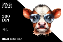 Funny Baby Cow with Funny Sunglasses PNG Product Image 2