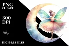 Fairy Pirouetting on Crescent Moon | Clipart Product Image 1