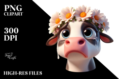 Goofy Holstein Cow with Flower Crown, Transparent PNG Product Image 2
