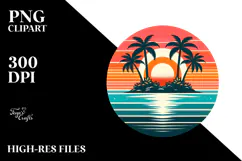 Retro Tropical Island Sunset Clipart, PNG Product Image 2