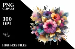 Vibrant Bouquet with Petunia | Gold Foil Clipart Product Image 1