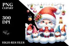 Cute Santa with Christmas Gnomes PNG Product Image 2