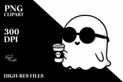 Cute Ghost with Sunglasses Holding Coffee PNG Product Image 3