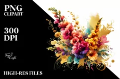 Vibrant Snapdragon Bouquet Gold Foil Abstract Clipart Product Image 1
