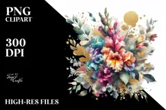 Vibrant Snapdragon Bouquet Gold Foil Abstract Clipart Product Image 3