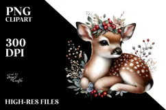 Adorned Baby Deer with Big Eyes, Digital Watercolor PNG Product Image 2