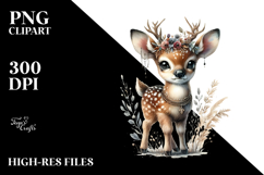 Adorned Baby Deer with Big Eyes, Digital Watercolor PNG Product Image 2