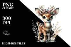 Adorned Baby Deer with Big Eyes, Digital Watercolor PNG Product Image 2