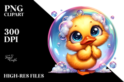 Baby Duck with Soap Bubble, Vibrant Watercolor PNG Product Image 2