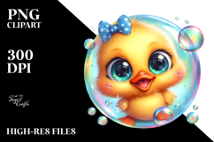 Baby Duck with Soap Bubble, Vibrant Watercolor PNG Product Image 2