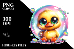 Baby Duck with Soap Bubble, Vibrant Watercolor PNG Product Image 2