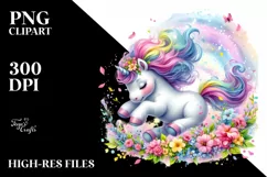 Tumbling Baby Unicorn with Spring Petals | Clipart Product Image 1