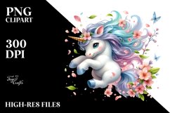 Tumbling Baby Unicorn with Spring Petals | Clipart Product Image 3