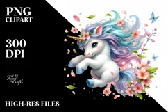 Tumbling Baby Unicorn with Spring Petals | Clipart Product Image 3