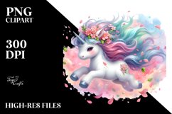 Tumbling Baby Unicorn with Spring Petals | Clipart Product Image 3