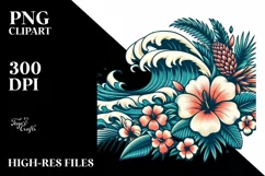 Retro Tropical Flower Waves | Clipart Product Image 3