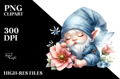 Cute Baby Gnome Sleeping on Flower, Digital Watercolor PNG Product Image 2