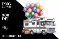 Vintage RV Balloons Watercolor Clipart Product Image 1