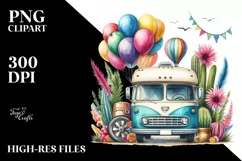 Vintage RV Balloons Watercolor Clipart Product Image 3