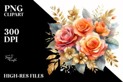 Vibrant Orange Roses Watercolor PNG Product Image 1