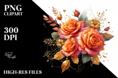 Vibrant Orange Roses Watercolor PNG Product Image 3