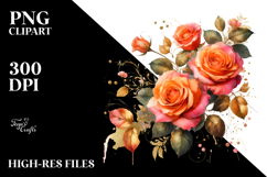 Vibrant Orange Roses Watercolor PNG Product Image 2
