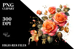 Vibrant Orange Roses Watercolor PNG Product Image 2