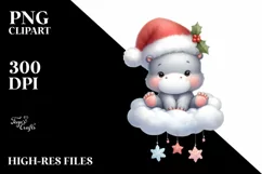 Santa Hippo on Cloud PNG Product Image 3