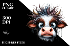 Funny Cow with Cool Looking Hair PNG Product Image 2