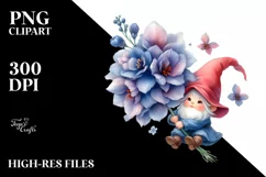 Colorful Cute Gnome Floating with Delphinium | Sublimation | Product Image 1
